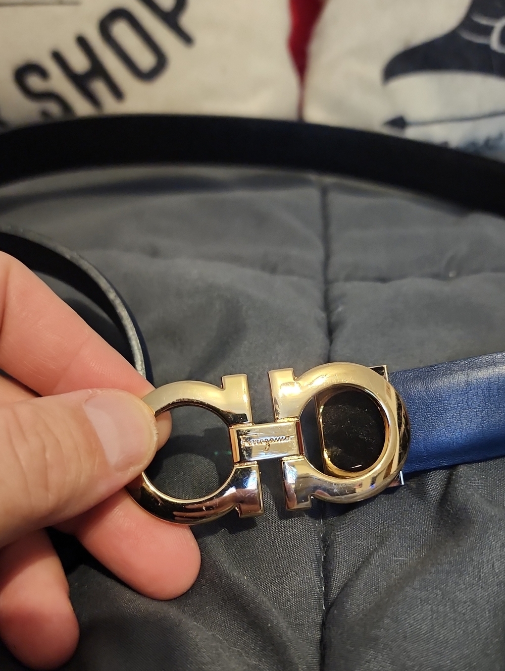 Salvatore Ferragamo Dark Blue Skinny Slim Belt - Picture 2 of 3